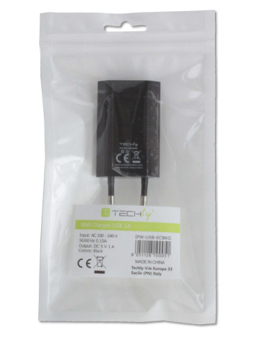 Caricatore USB 1A Compatto Spina Europea Nero