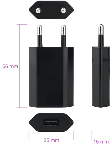 Caricatore USB 1A Compatto Spina Europea Nero