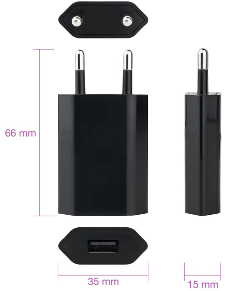 Caricatore USB 1A Compatto Spina Europea Nero