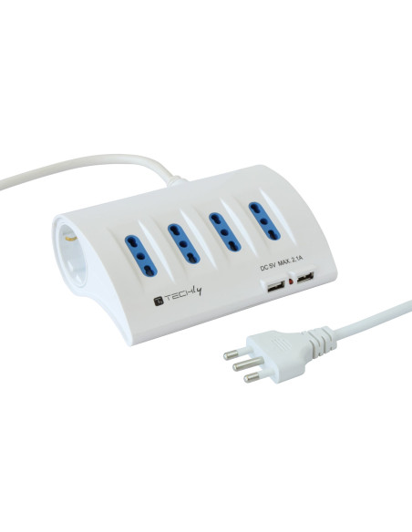 Multipresa da Tavolo 4 prese Italiane Bipasso 2 Schuko e 2 USB Bianca