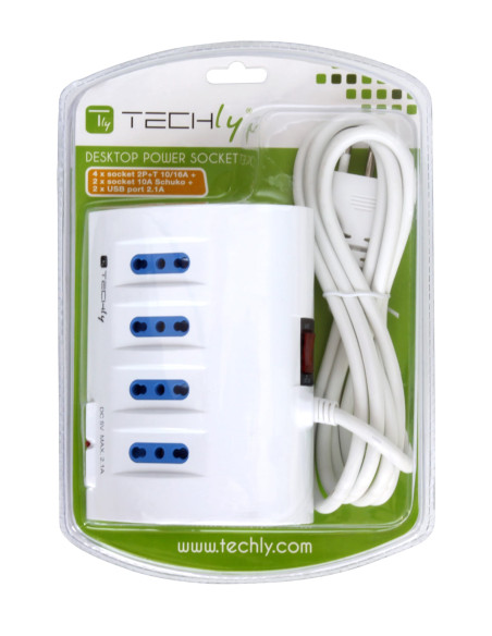 Multipresa da Tavolo 4 prese Italiane Bipasso 2 Schuko e 2 USB Bianca