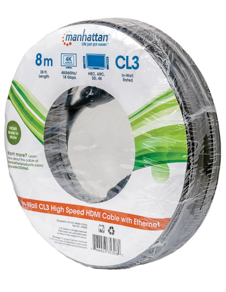 Cavo HDMI CL3 High Speed con Ethernet A/A M/M 8m Nero