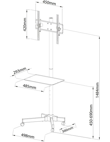 Supporto a Pavimento con Mensola Trolley TV LCD/LED/Plasma 23''-55''