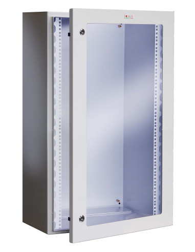 Armadio Rack 19'' a muro 17U grigio IP65 porta vetro prof. 200mm
