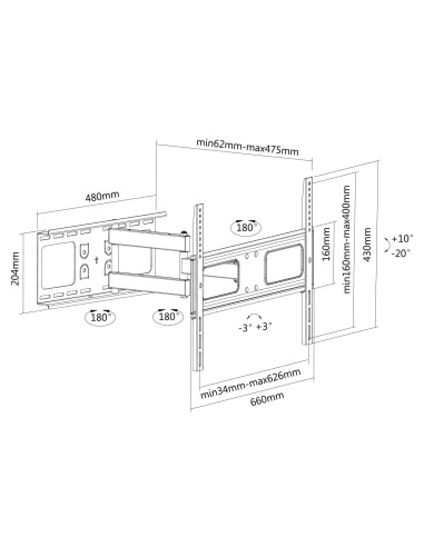 Supporto a Muro Universale per TV 37-70'' Full-Motion