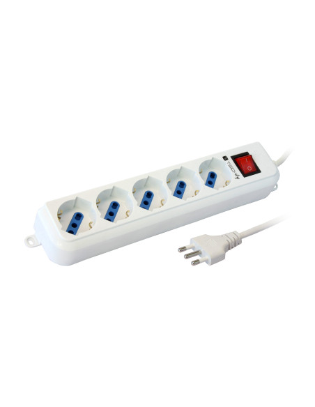 Multipresa 5 Posti Italiana Bipasso / Schuko Cavo 5m