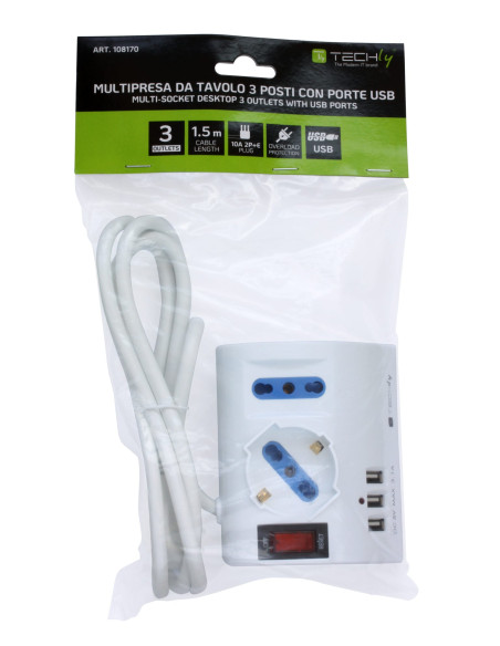 Multipresa da Tavolo 3 Posti con Porte USB