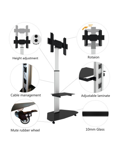Supporto a Pavimento con Mensola Trolley TV LCD/LED/Plasma 37-70'' Bianco