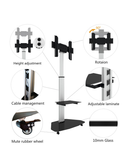 Supporto a Pavimento con Mensola Trolley TV LCD/LED/Plasma 37-70'' Bianco