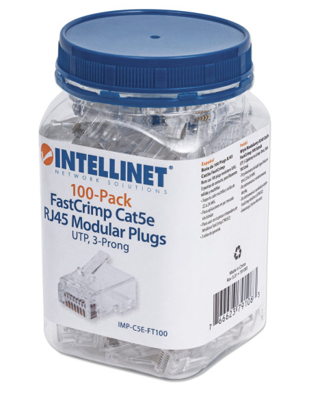 Confezione 100 Plug modulari RJ45 Passanti Cat5e FastCrimp
