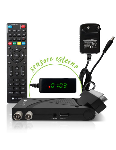 Decoder Ricevitore Digitale Terrestre DVB-T/T2 H.265 HEVC 10bit USB HDMI Scart 180&deg e Telecomando Universale 2 in 1