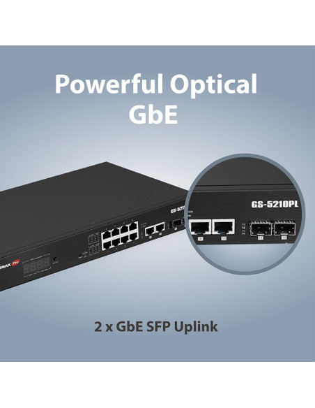 Smart Switch Web a Lungo Raggio 12 porte Gigabit PoE+ VLAN con 2 porte Gigabit RJ45 e 2 porte SFP