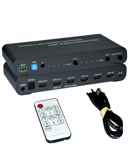 Switch Matrix HDMI 4x2 8K con Estrattore Audio Esterno
