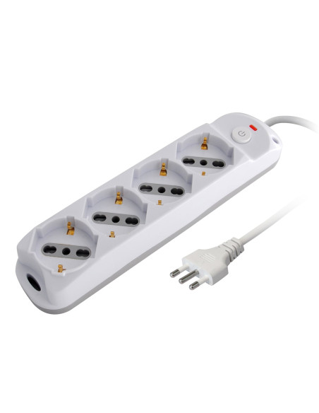 Presa Multipla a 4 Posti Italiana Bipasso/Schuko Spina 10A