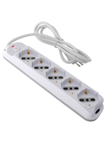 Presa Multipla a 5 Posti Italiana Bipasso/Schuko Spina 10A