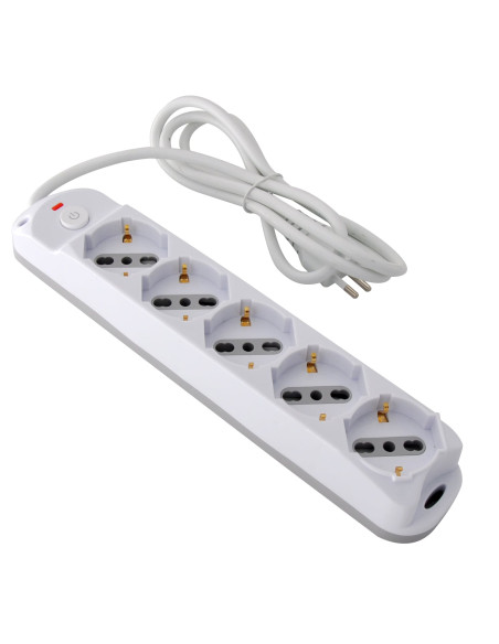 Presa Multipla a 5 Posti Italiana Bipasso/Schuko Spina 10A