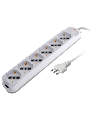 Presa Multipla a 6 Posti Italiana Bipasso/Schuko Spina 10A