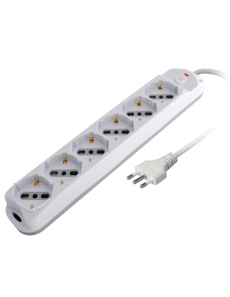 Presa Multipla a 6 Posti Italiana Bipasso/Schuko Spina 10A