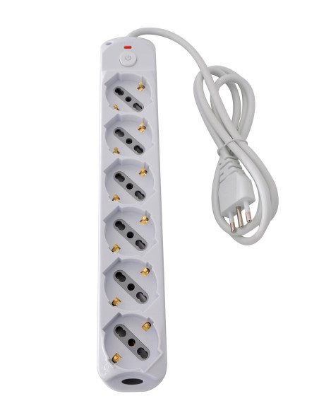 Presa Multipla a 6 Posti Italiana Bipasso/Schuko Spina 10A