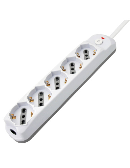 Presa Multipla a 5 Posti Italiana Bipasso/Schuko Spina 16A