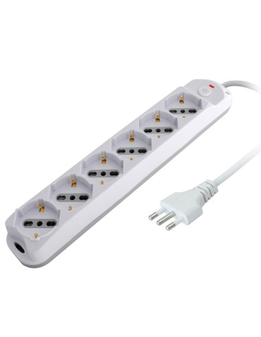 Presa Multipla a 6 Posti Italiana Bipasso/Schuko Spina 16A