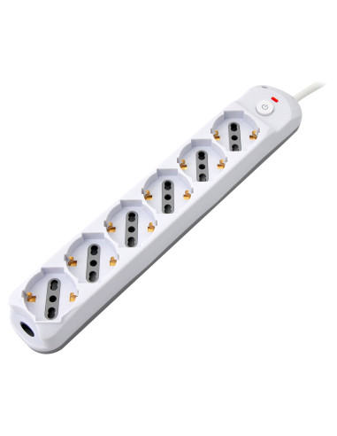 Presa Multipla a 6 Posti Italiana Bipasso/Schuko Spina 16A