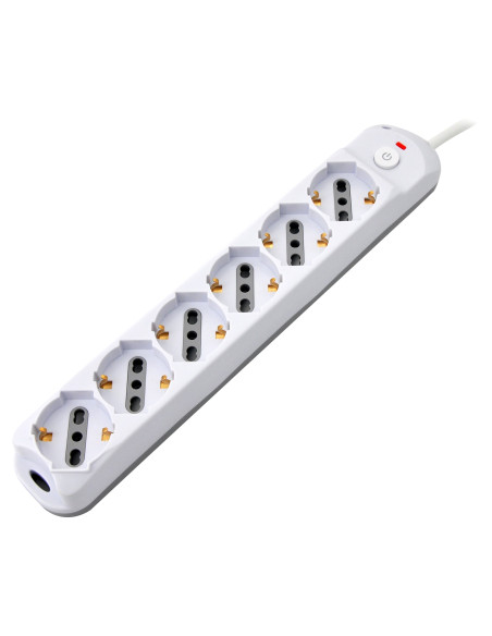 Presa Multipla a 6 Posti Italiana Bipasso/Schuko Spina 16A