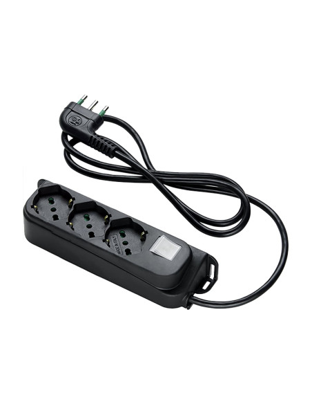Presa Multipla a 3 Posti Italiana Bipasso con Interruttore Nero