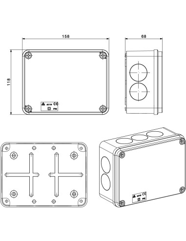 Scatola Rettangolare IP65 di Derivazione per Pareti Lisce 158x118