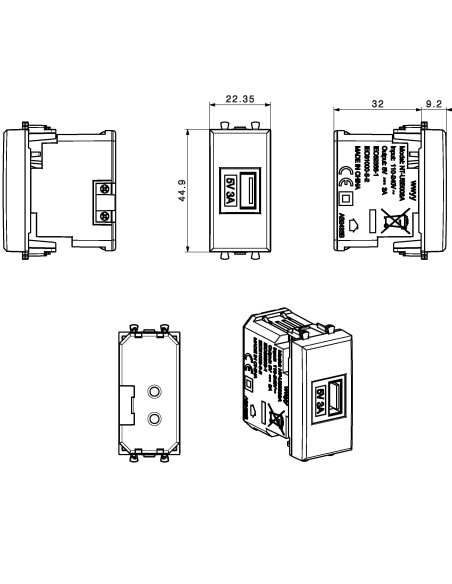 Tekla S44 Caricatore USB-A 3A 240V 1 Modulo Grigio Opaco