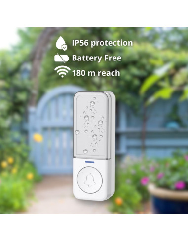 Trasmettitore Aggiuntivo IP56 Battery Free per Campanello Wireless fino a 180m