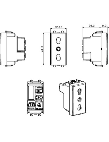 WHITEK S44 Presa bipasso 2P+T 10/16A 250V 1 Modulo Bianco Opaco