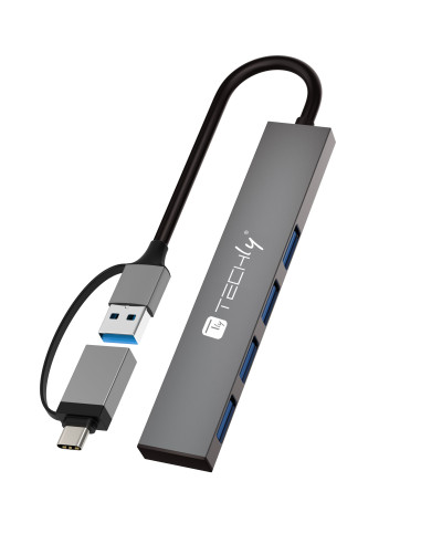 Hub USB-A USB-C&trade 3.2 a 4 porte USB-A Slim in Metallo