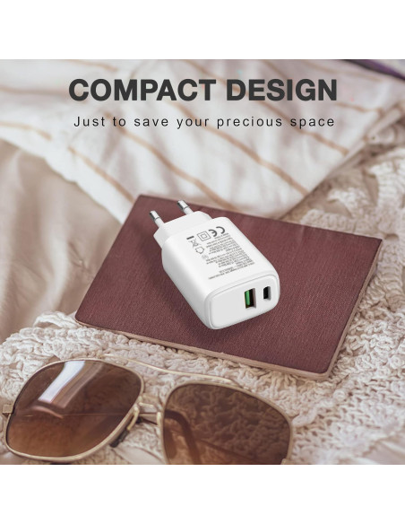 Caricatore Alimentatore GaN USB-C&trade 20W e USB-A 18W da Muro