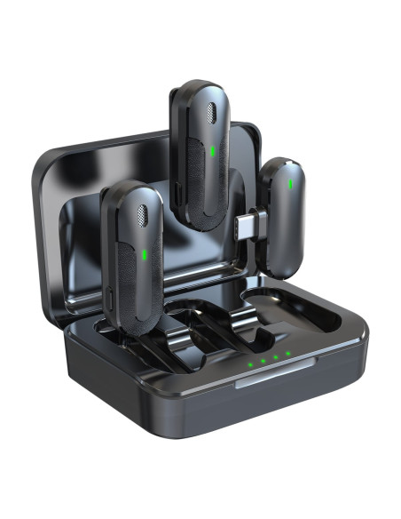 Set 2 Mini Microfoni Lavalier Wireless con Ricevitore USB-C&trade e Custodia di Ricarica