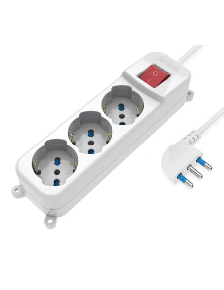 Multipresa 3 Posti Italiana Bipasso / Schuko con spina 16A angolata
