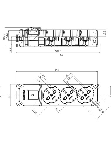 Multipresa 3 Posti Italiana Bipasso / Schuko con spina 16A angolata