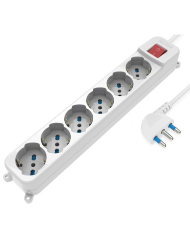 Multipresa 6 Posti Italiana Bipasso / Schuko con spina 16A angolata