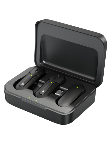 Set 2 Mini Microfoni Lavalier Wireless con Ricevitore USB-C&trade e Custodia di Ricarica