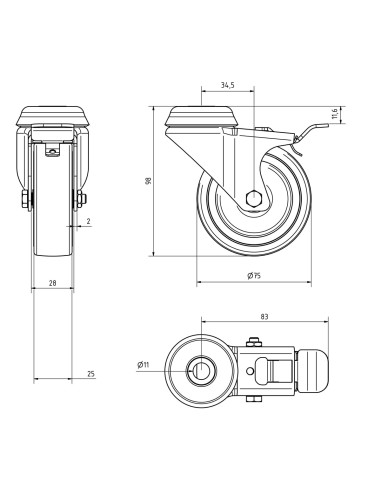 Kit 4 Ruote per Armadi Dotati di Foro per Perno M10