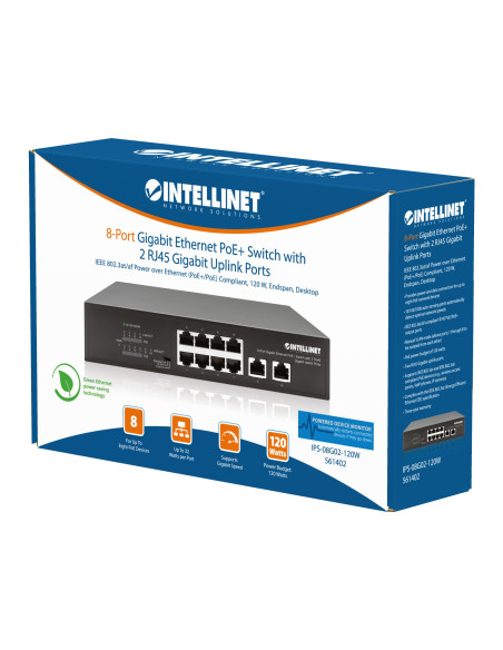 Switch Ethernet Gigabit 8 Porte PoE+ con 2 porte RJ45 Gigabit Uplink