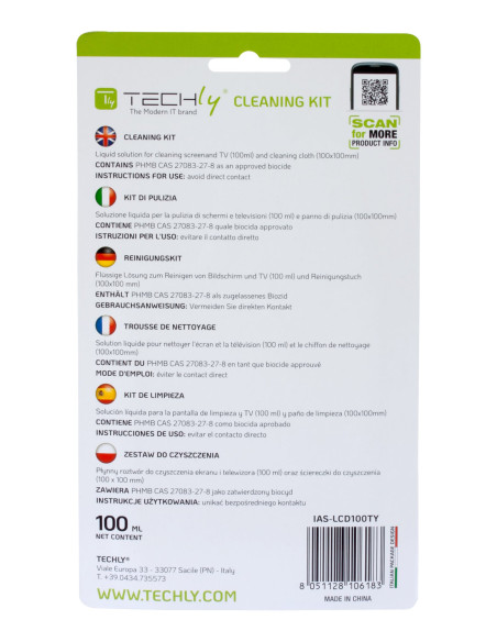 Kit di Pulizia per Monitor LCD 100ml con Panno Microfibra