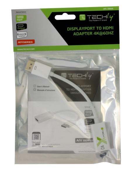 Adattatore Attivo Displayport 1.2 Maschio HDMI Femmina 4K 60Hz 15 cm Bianco