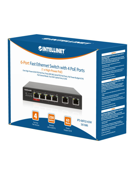 Fast Ethernet Switch a 6 porte con 4 porte PoE (1 x High-Power PoE)
