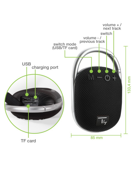 Mini Altoparlante Wireless BT V5.3 Speaker Luce LED Vivavoce TF USB Nero