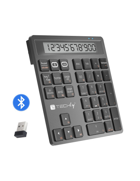 Tastierino Numerico BT V5.0 Wireless 2in1 con Calcolatrice Grigio Scuro