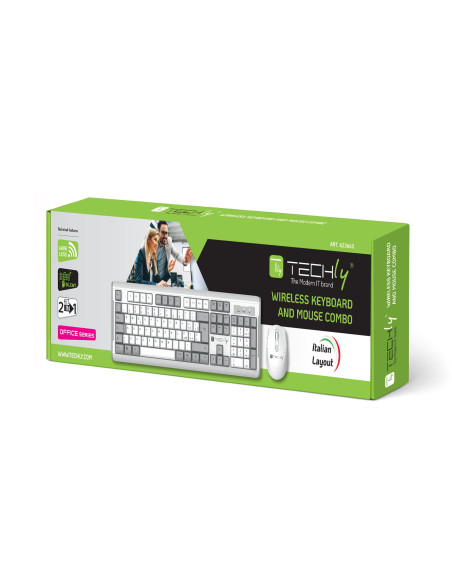 Kit Tastiera e Mouse 1600 Dpi Wireless Bianco e Grigio