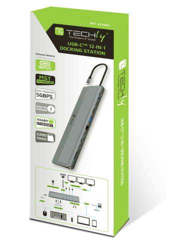 Docking Station 12 in 1 USB-C&trade Hub VGA HDMI DP RJ45 con Lettore Micro SD/SD