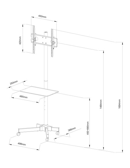 Supporto a Pavimento con Mensola Trolley TV LCD/LED/Plasma 23''-55''