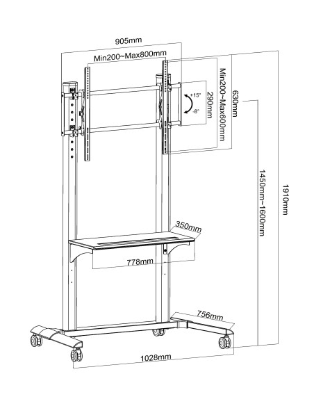 Supporto da Pavimento TV LCD/LED 37-90'' con Mensola